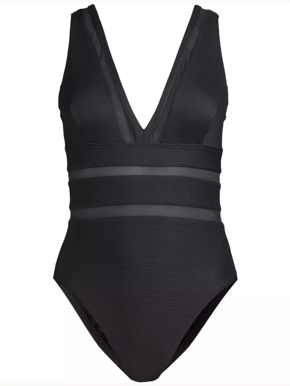 Women's Lands’ End Mesh Ribbed Plunge High Leg One Piece Swimsuit Size 6 NWT